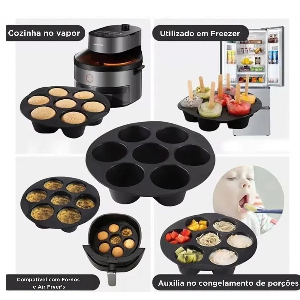 Forma Cupcake Mini Bolo Air Fryer Assadeira 7 Cavidades Cesto Silicone Fritadeira Congelador Forno Muffin Bolinho Sorvet - 3