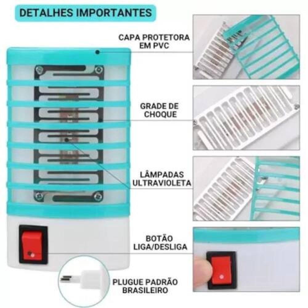 Repelente Eletronico Mata Mosquitos Asrmadilha Pernilongos Insetos Luminaria Luz Noturna Led 2 Em 1 Ultravioleta Bivolt - 3
