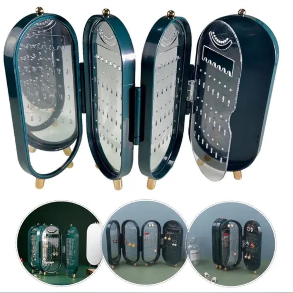 Porta Joias Luxo Dobravel Com Espelho Organizador Acrilico Bijuterias Brincos Pulseiras Colares 3 Compartimentos Exposit - 5