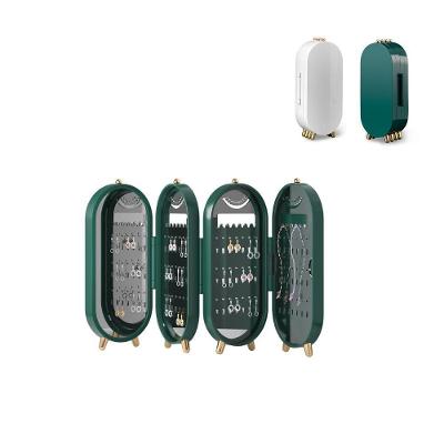 Porta Joias Luxo Dobravel Com Espelho Organizador Acrilico Bijuterias Brincos Pulseiras Colares 3 Compartimentos Exposit