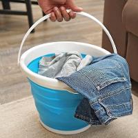 Balde Dobravel Compacto Silicone Para Camping Gelo Garrafas Lavanderia Agua Multiuso Flexivel 10l Azul - 5