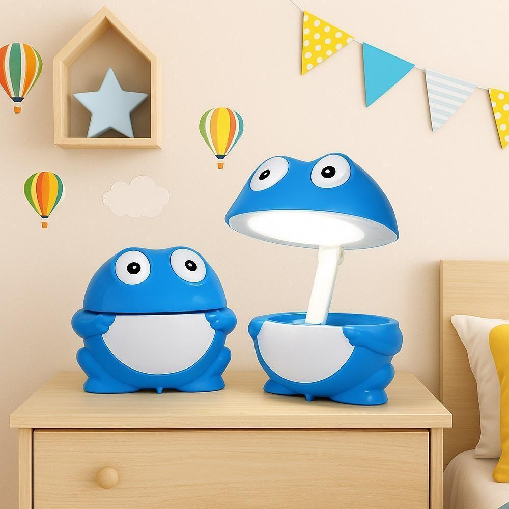 Luminaria Infantil Luz Led Para Quarto Sapinho Abajur Usb Dobravel Articulavel Kids Azul - 3
