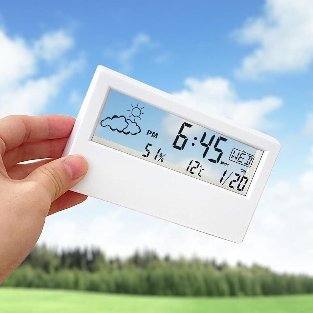 Relogio De Mesa Despertador Digital Multifuncao Tela Transparente Lcd Iluminada Sensor Clima Temperatura Umidade Branco - 4