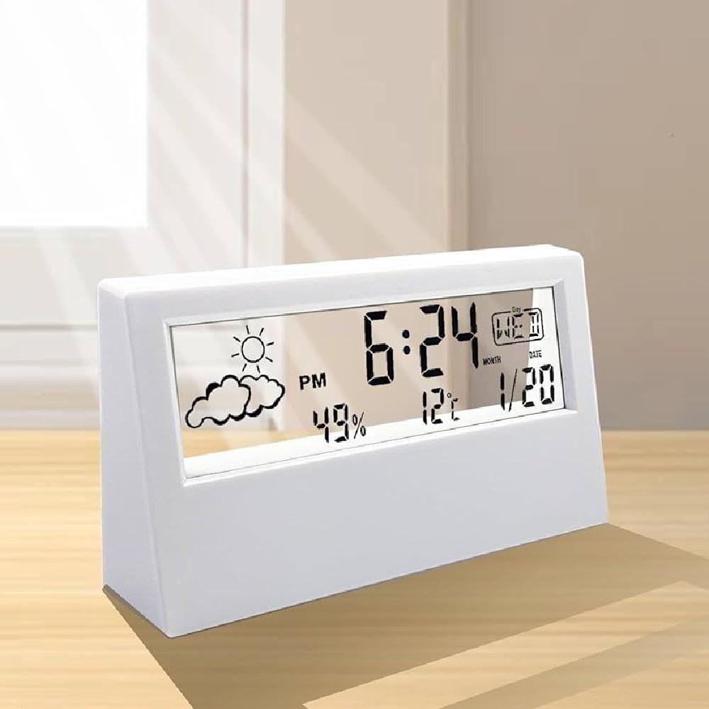 Relogio De Mesa Despertador Digital Multifuncao Tela Transparente Lcd Iluminada Sensor Clima Temperatura Umidade Branco - 7