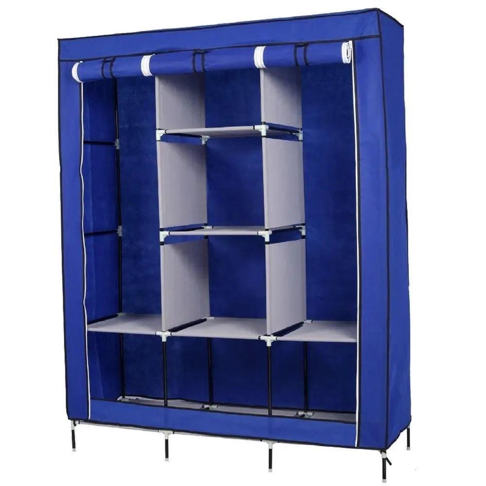 Guarda Roupa Cabideiro Portatil Prateleiras Dobravel Armario Arara Grande Organizador Azul - 2