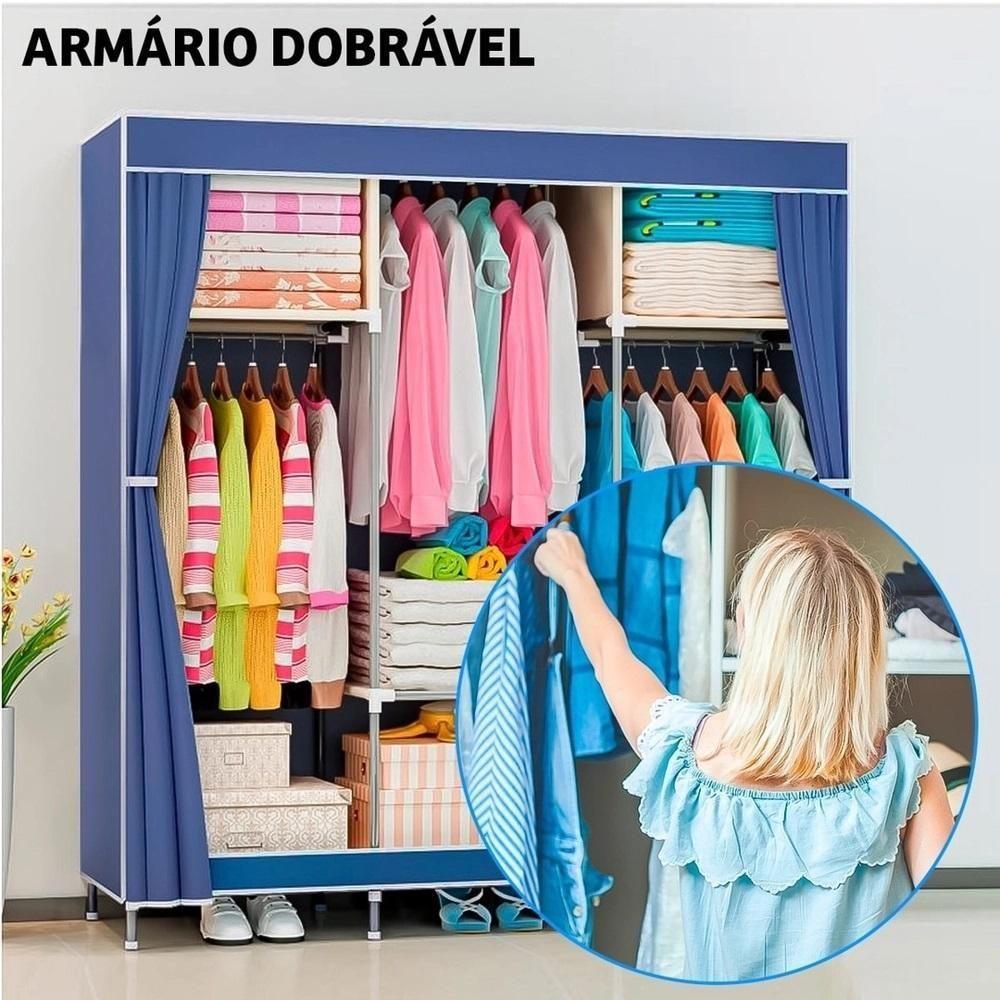 Guarda Roupa Portatil Grande Armario Sapateira Cabideiro Arara Praia Camping Viagem Prateleiras Organizador 175cm - 6