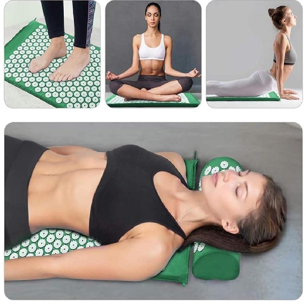 Tapete Massagem Acupuntura Alivio Dores Kit Acupressao Yoga Colchonete Travesseiro Zen Pillow Relax Verde - 2