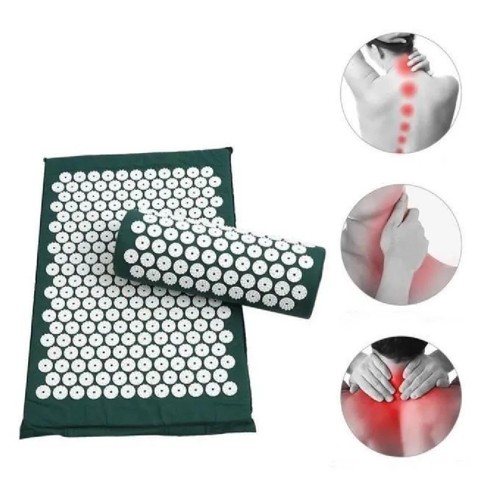 Tapete Massagem Acupuntura Alivio Dores Kit Acupressao Yoga Colchonete Travesseiro Zen Pillow Relax Verde - 7