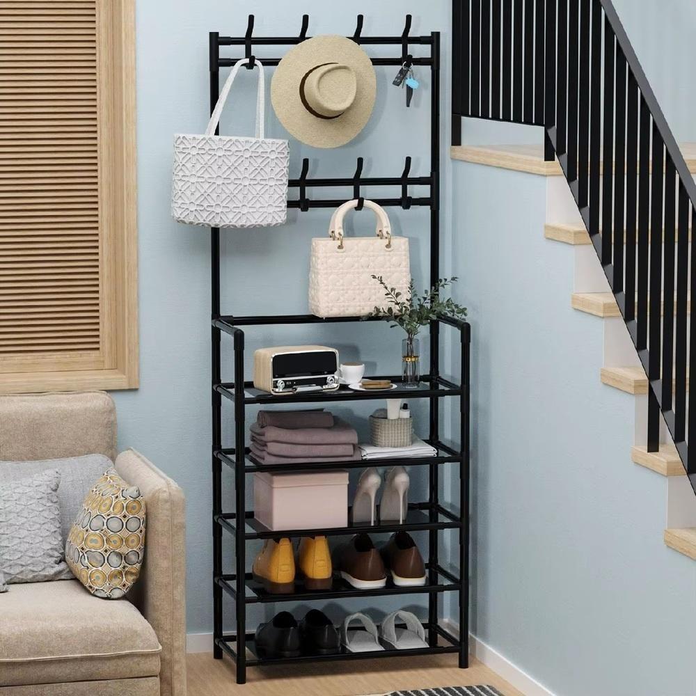 Estante 5 Prateleiras Arara Guarda Roupa Organizador Sapateira Cabideiro Gancho Rack Bolsa Brinquedos Sapatos - 5