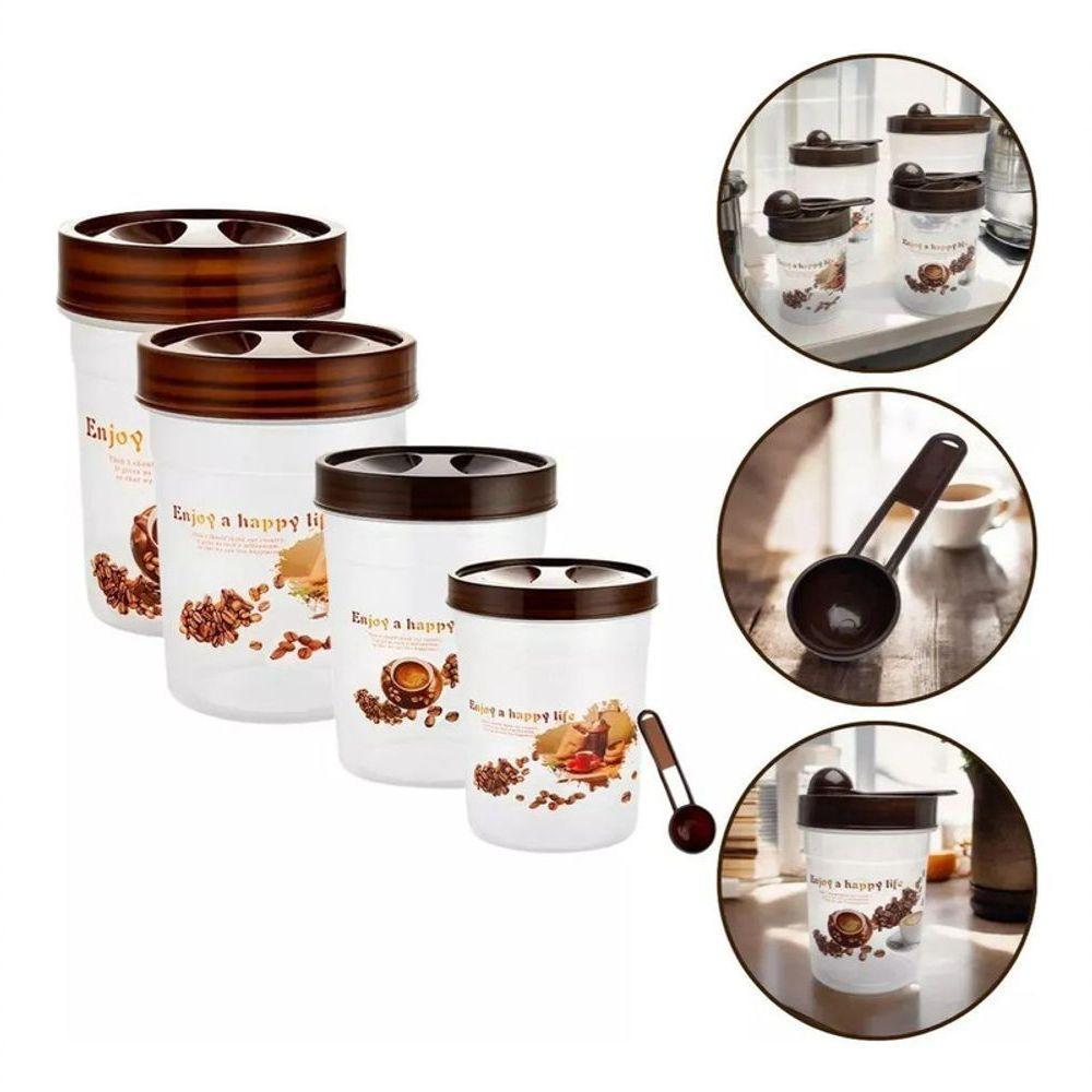 Conjunto Potes Plásticos Tampa Rosca 4 Peças Colher Medidor - 1