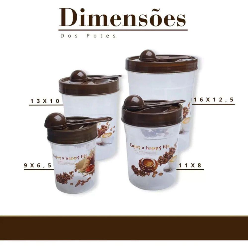 Conjunto Potes Plásticos Tampa Rosca 4 Peças Colher Medidor - 2