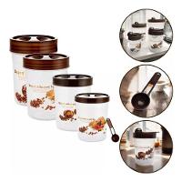 Conjunto Potes Plásticos Tampa Rosca 4 Peças Colher Medidor - 1