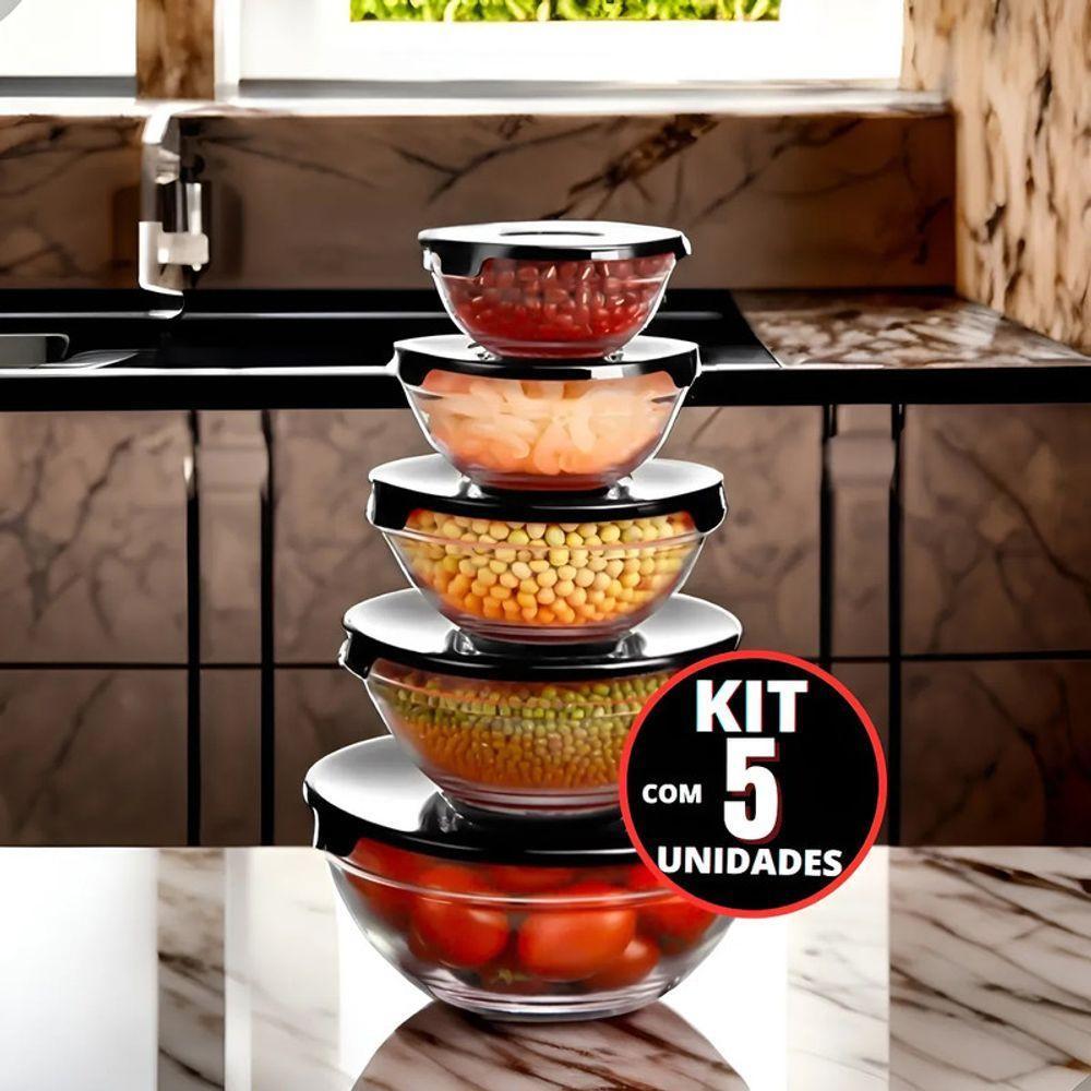 Conjunto Potes Vidro Tampa Plástica Hermética Cozinha 5 Peça - 4