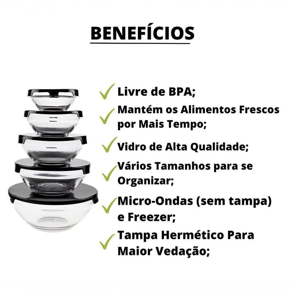 Conjunto Potes Vidro Tampa Plástica Hermética Cozinha 5 Peça - 8