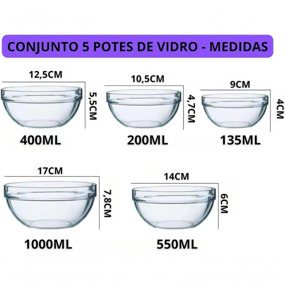 Conjunto Potes Vidro Tampa Plástica Hermética Cozinha 5 Peça - 9