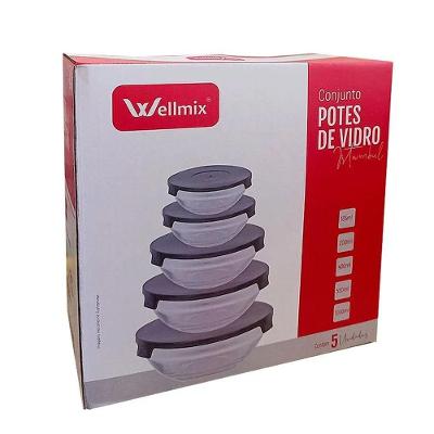 Conjunto Potes Vidro Tampa Plástica Hermética Cozinha 5 Peça