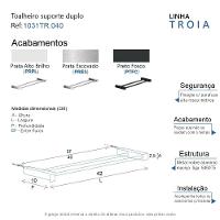 Porta Toalha Toalheiro Duplo Para Banheiro Alto Brilho Troia 40cm - 4