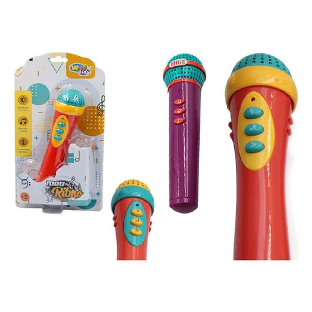 Microfone Infantil Musical Luz Som Brinquedo Educativo Pilha - 3