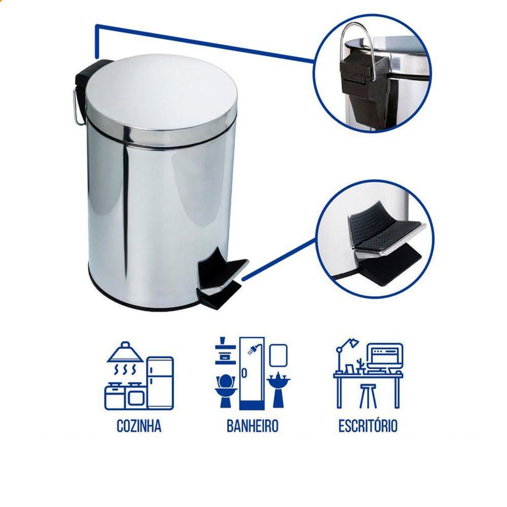 Lixeira Pedal 3l Inox Balde Removível Redonda - 3