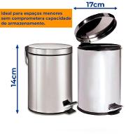 Lixeira Pedal 3l Inox Balde Removível Redonda - 6