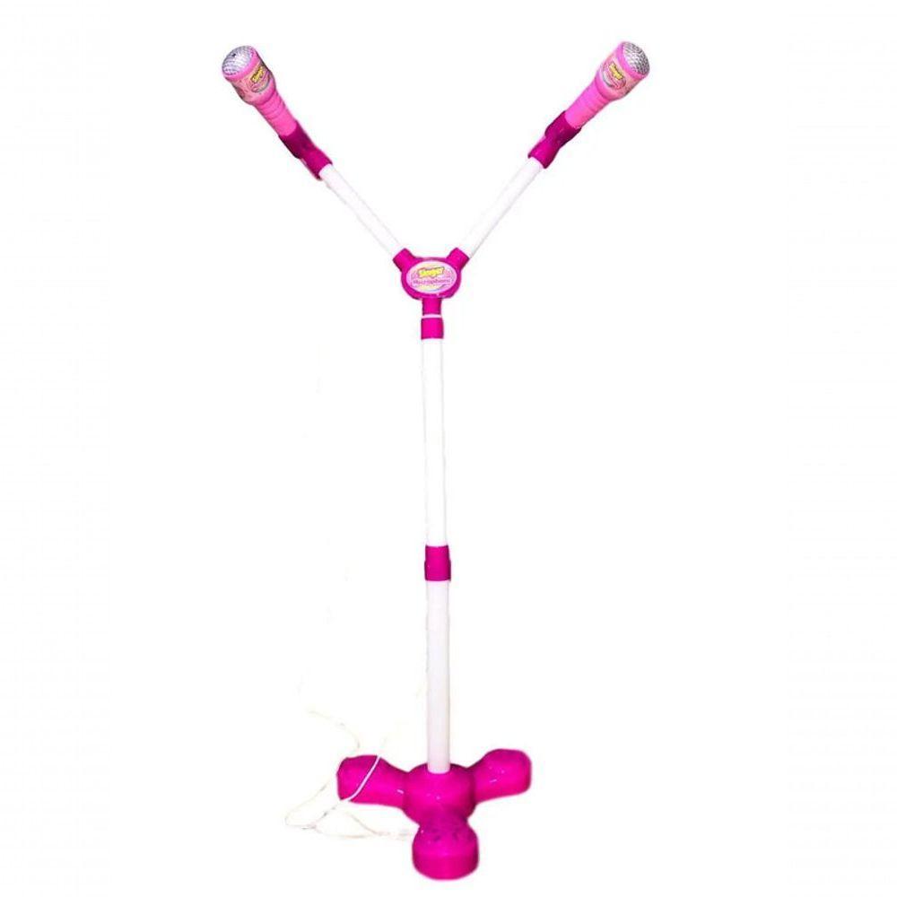 Kit Microfone Infantil Duplo Pedestal Luz Som Conecta Celula - 1