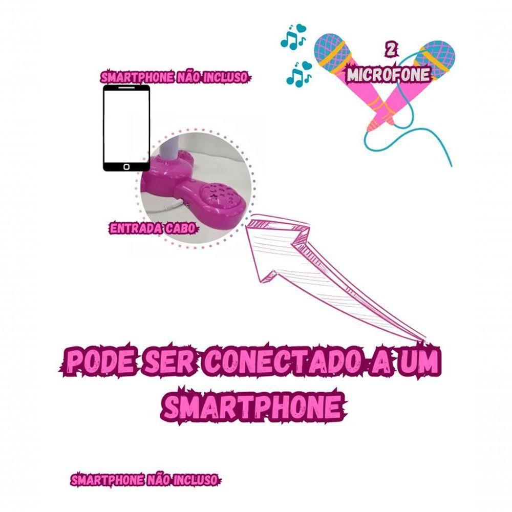 Kit Microfone Infantil Duplo Pedestal Luz Som Conecta Celula - 8