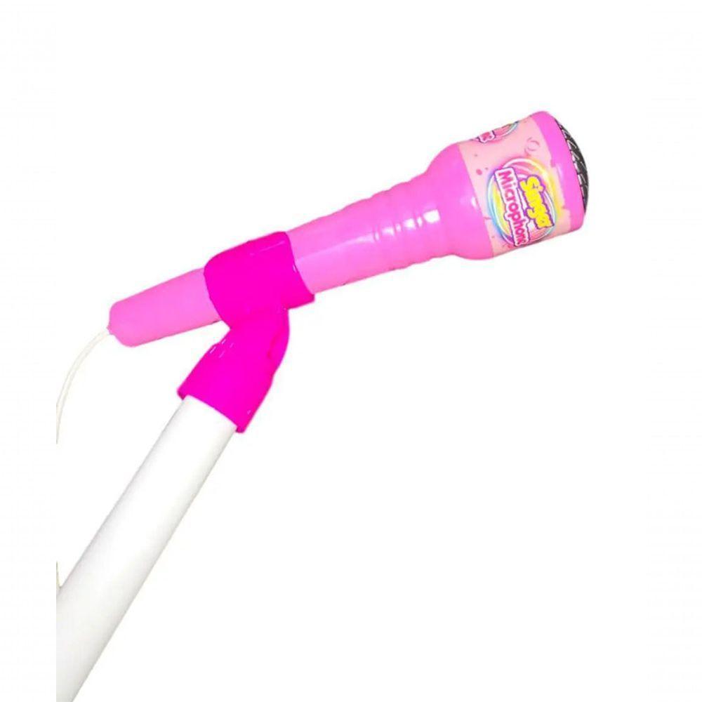 Kit Microfone Infantil Duplo Pedestal Luz Som Conecta Celula - 9