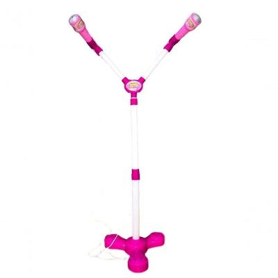 Kit Microfone Infantil Duplo Pedestal Luz Som Conecta Celula