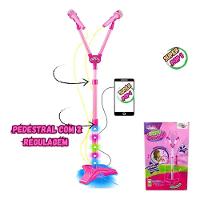 Kit Microfone Infantil Duplo Pedestal Luz Som Conecta Celula - 3