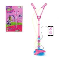 Kit Microfone Infantil Duplo Pedestal Luz Som Conecta Celula - 5