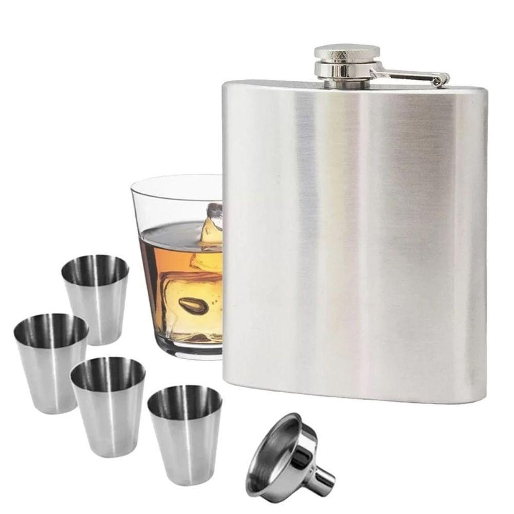 Kit Cantil Inox 6 Peças Shot Funil Bebidas Viagem - 4