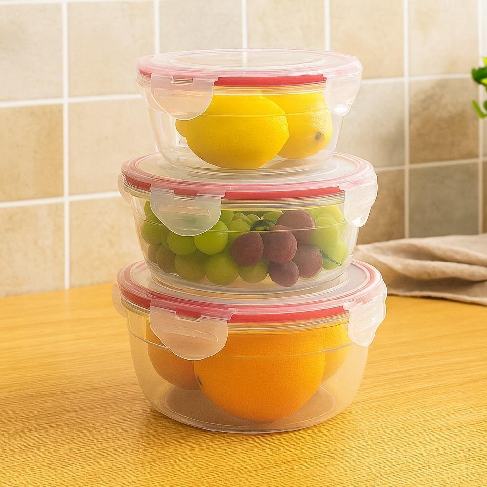 Kit 3 Potes Hermeticos Redondos Profissionais Multiuso Tampa Silicone Marmita Organizador Frutas Legumes Alimentos Micro - 2