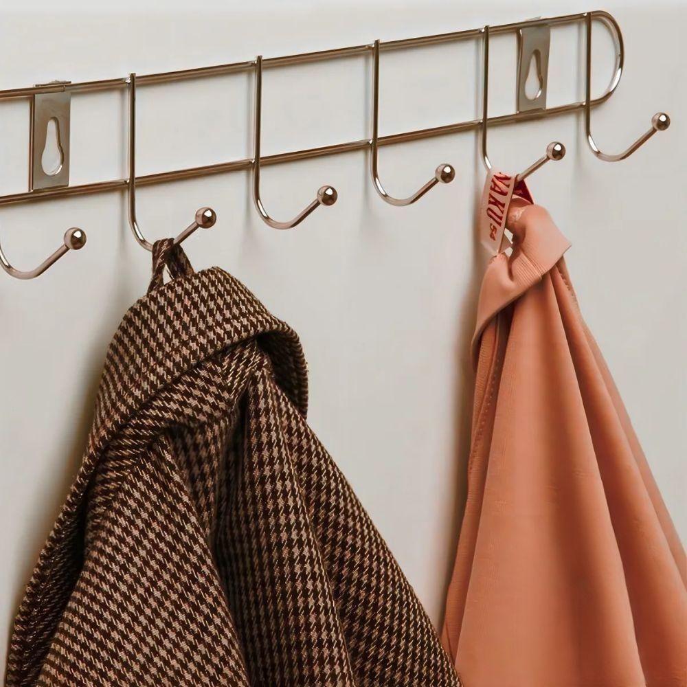 Cabideiro De Parede Rose Gold Suporte Aramado 8 Ganchos Organizador Guarda Roupas Toalhas Multiuso Utensilios Domesticos - 2