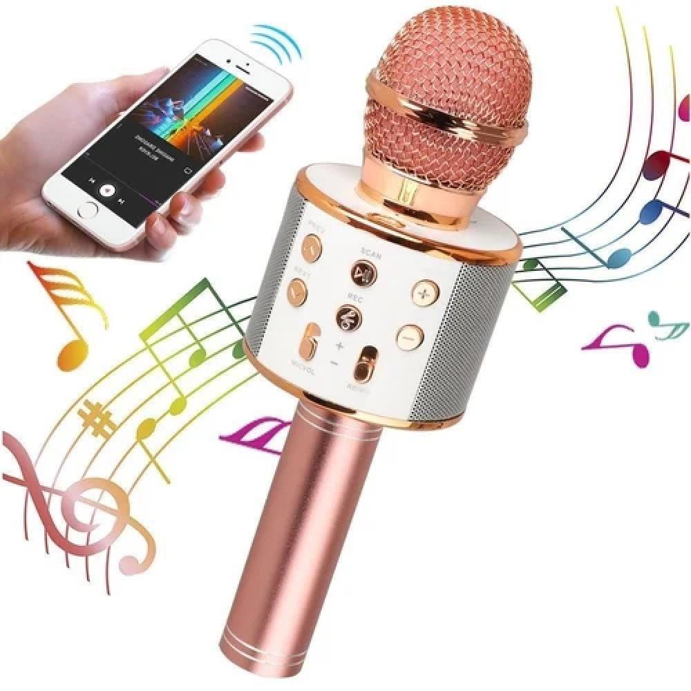 Microfone Karaoke Portatil Cantar Festas Reunioes Brincadeira Caixa De Som Bluetooth Portatil Sem Fio Rose Gold - 2