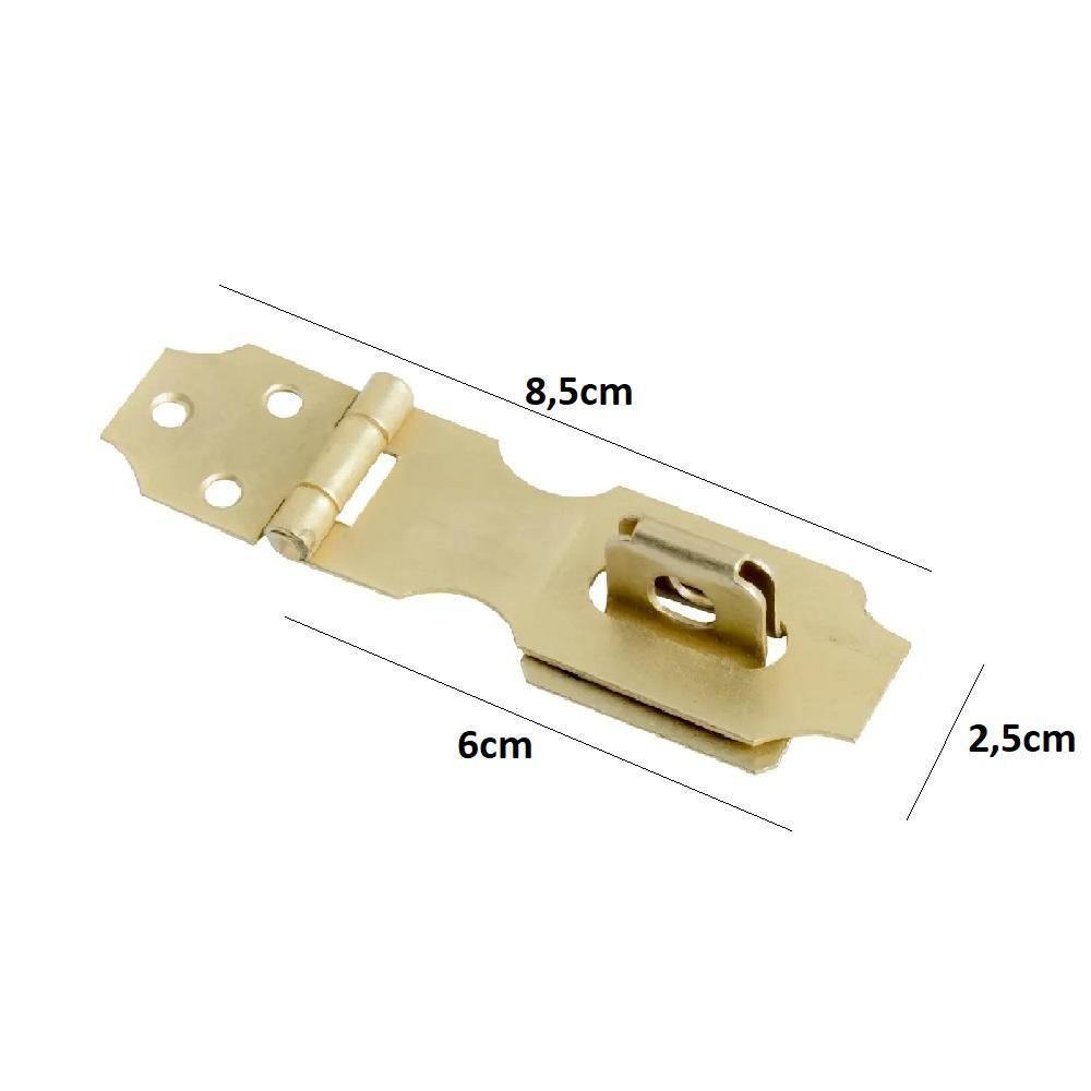 Kit 5 Trinco Articulado Metalico Ouro Envelhecido Portas Janelas Dobradica 2 1-2 Cadeado - 5