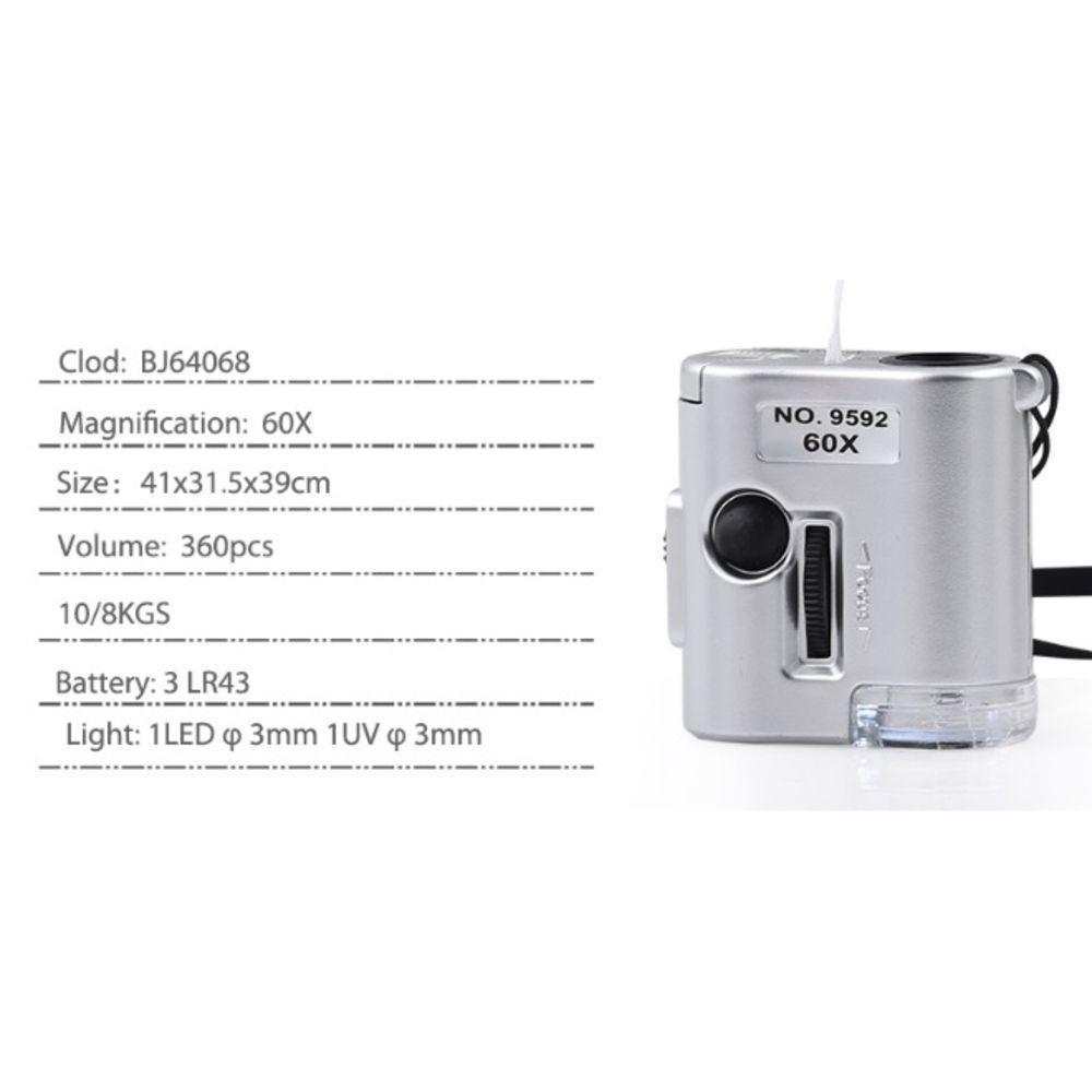 Mini Microscopio Lupa 60x Bolso Led E Ultravioleta Conta Fios Relojoeiro Joalheiro Com Capa - 6