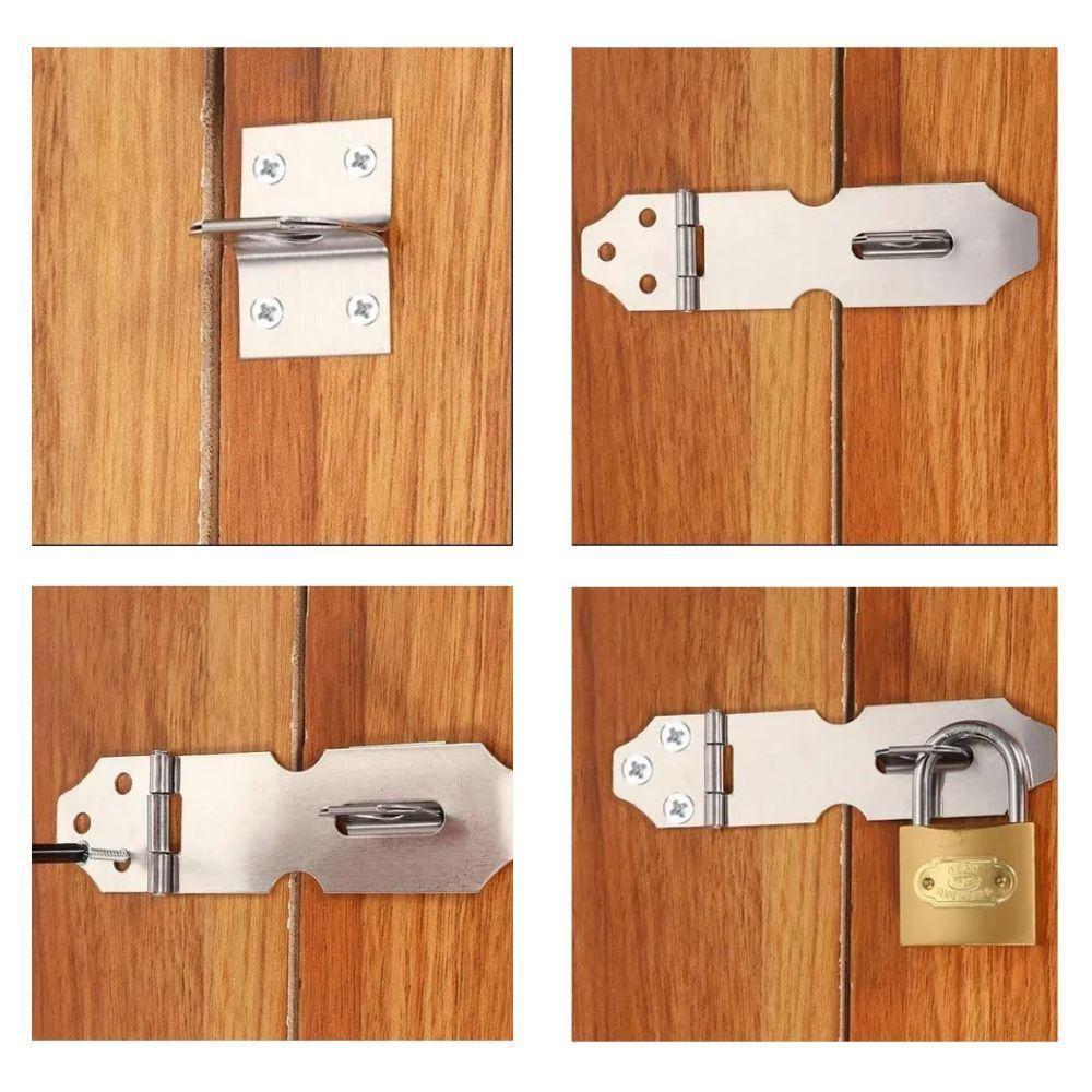 Kit 2 Dobradiça Porta Cadeado Fecho Trinco Bicromatizado De Ferro 12,5cm Resistente Portas Armarios Gavetas Baus - 3