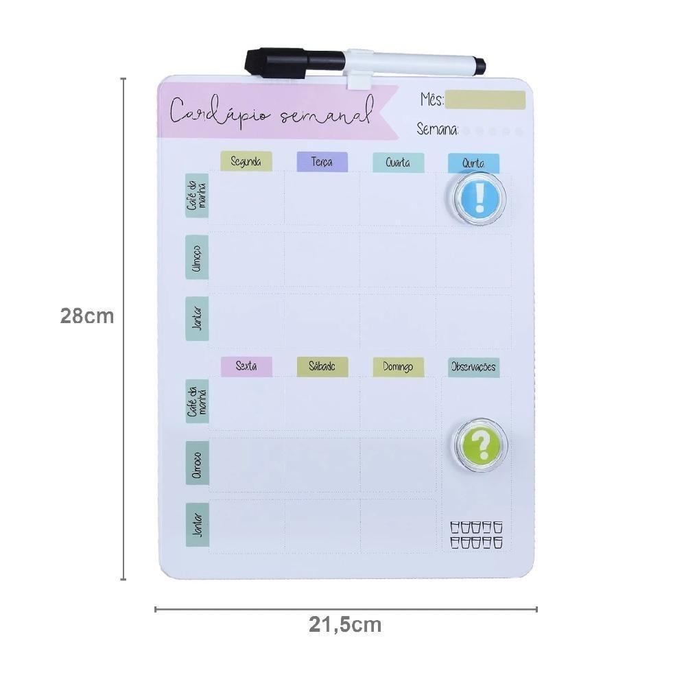 Cardapio Semanal Lousa Planejamento Alimentacao Magnetica Planner Dieta Quadro Anotacoes Refeicao Imas Caneta Apagador - 9