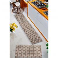 Kit 3 Peças Jogo Cozinha Passadeira Emborrachada Não Derrapa Elos Marrom Bege - 4