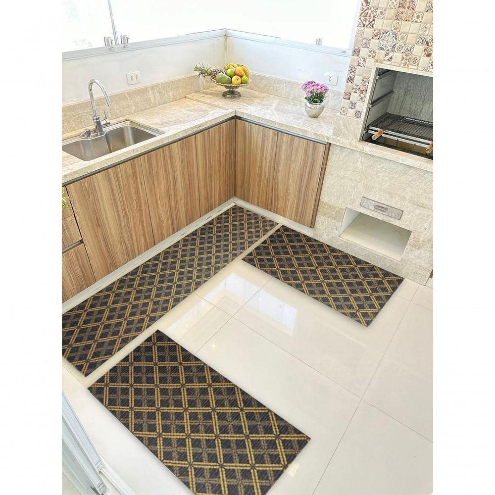 Kit 3 Peças Jogo Cozinha Passadeira Emborrachada Não Derrapa Geometric Azul Laranja - 1