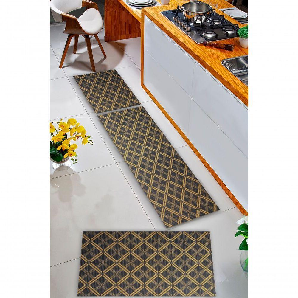 Kit 3 Peças Jogo Cozinha Passadeira Emborrachada Não Derrapa Geometric Azul Laranja - 4