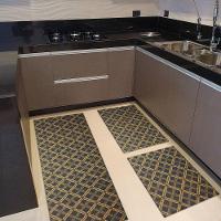 Kit 3 Peças Jogo Cozinha Passadeira Emborrachada Não Derrapa Geometric Azul Laranja - 3