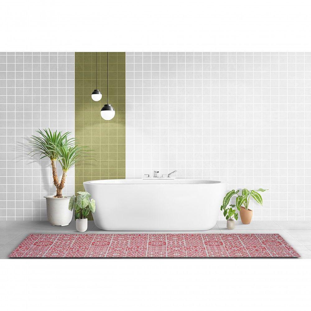 Tapete Passadeira Emborrachada Pvc Antiderrapante 0,65x4,00m Azulejo Vermelho Branco - 4