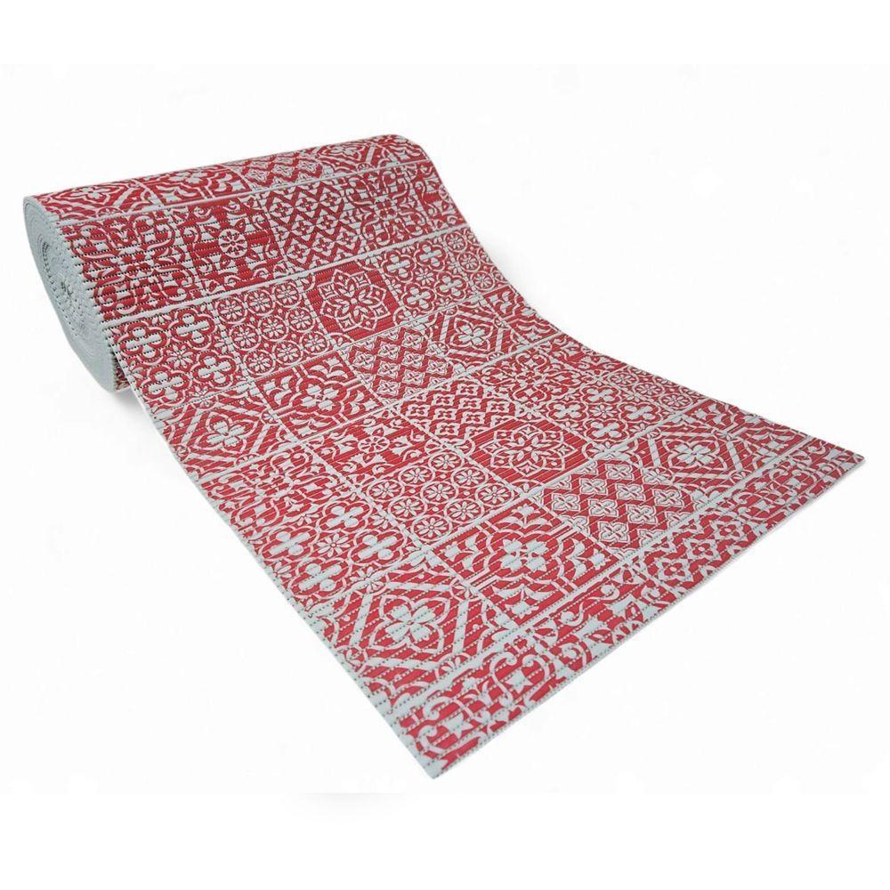 Tapete Passadeira Emborrachada Pvc Antiderrapante 0,65x5,00m Azulejo Vermelho Branco - 2