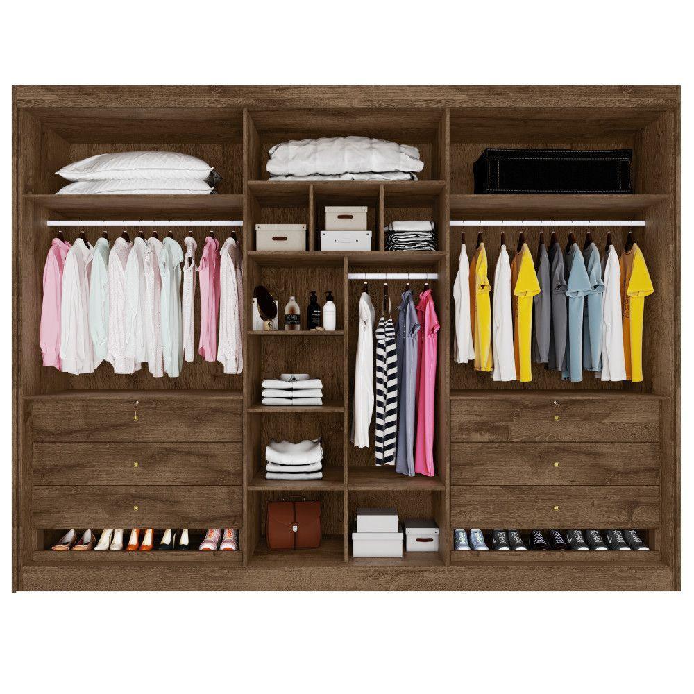 Guarda Roupa 6 Portas 2 Ripadas Potente 100% Mdf Braúna - 4