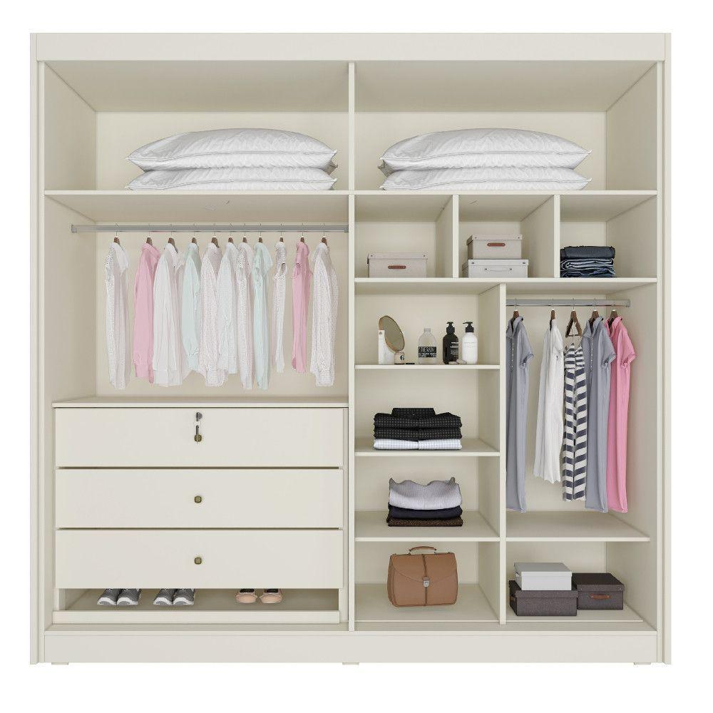 Guarda Roupa 4 Portas Potente Com Espelho 100% Mdf Off White - 4