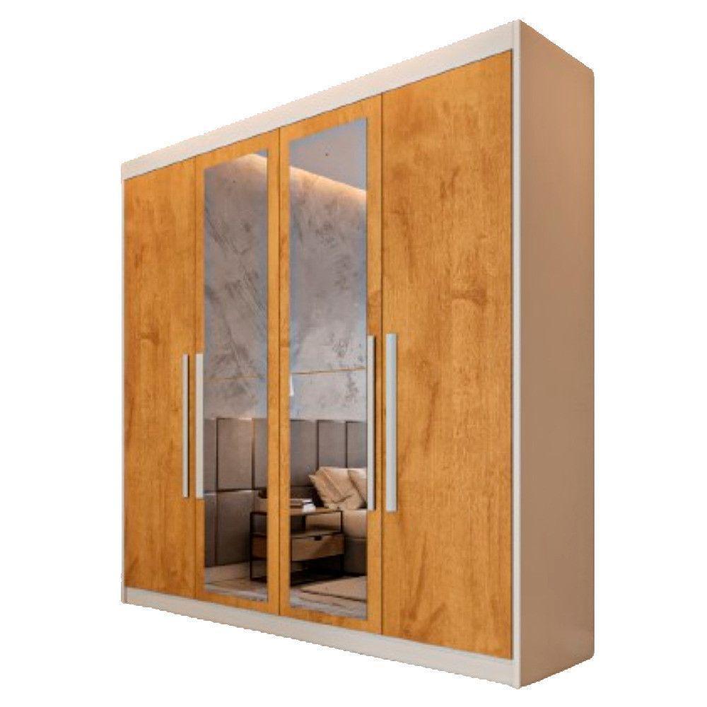 Guarda Roupa 4 Portas Aurora Com Espelho Móveis Europa Off White/peroba - 1
