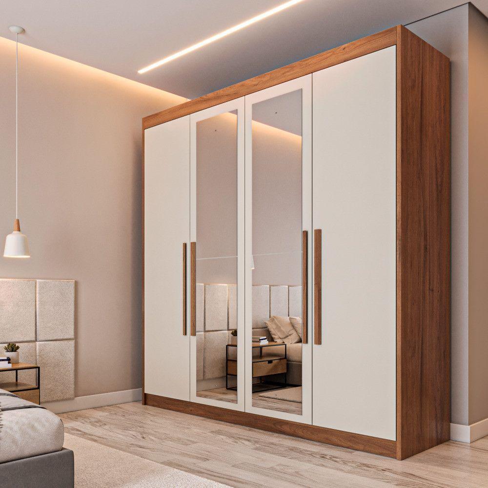 Guarda Roupa 4 Portas Aurora Com Espelho Móveis Europa Brauna/off White - 2