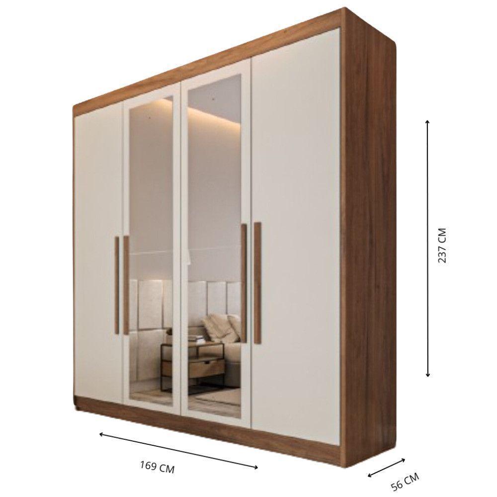 Guarda Roupa 4 Portas Aurora Com Espelho Móveis Europa Brauna/off White - 3