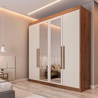 Guarda Roupa 4 Portas Aurora Com Espelho Móveis Europa Brauna/off White - 2